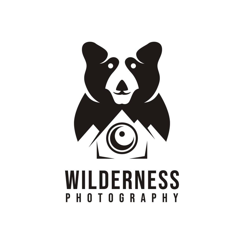 wildernis fotografie logo ontwerp beer met camera lens vector