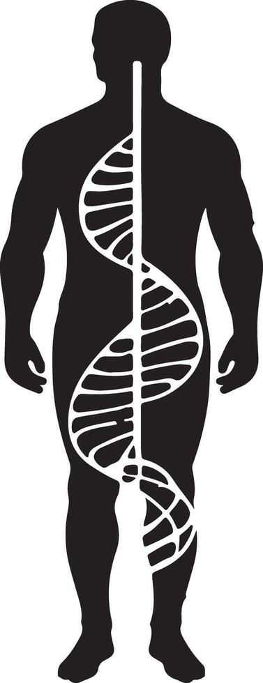 silhouet gecombineerd met de patroon van dna dubbele schroef vector