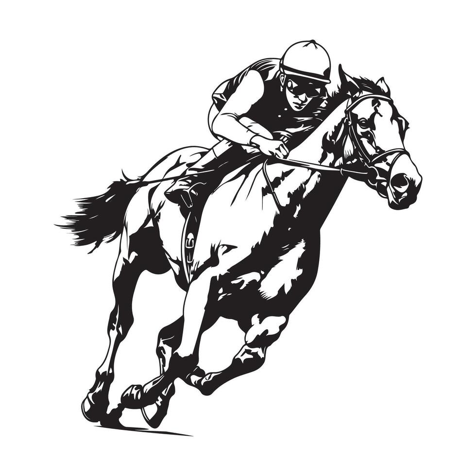 vector illustratie van ras paard met jockey zwart geïsoleerd silhouet Aan wit achtergrond