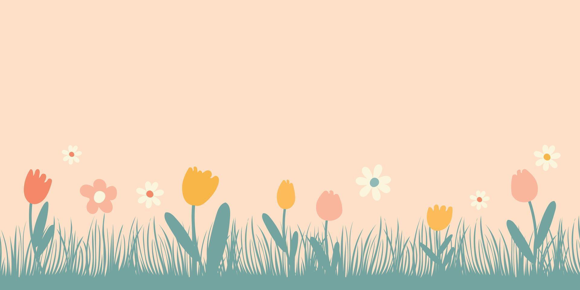 voorjaar achtergrond met plaats voor tekst. vector illustratie met gras en bloemen.