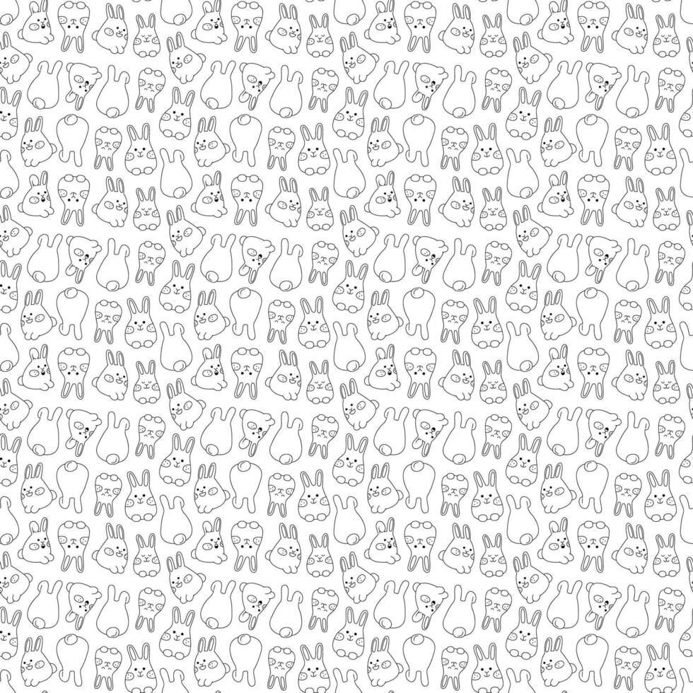 naadloos patroon met 5 verschillend schattig Pasen konijntjes. tekening vector illustratie.