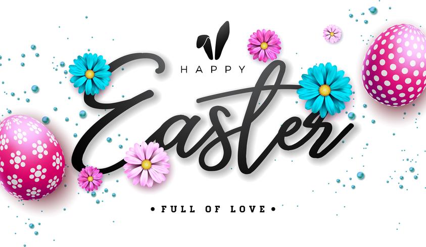 Gelukkige Pasen-Illustratie met Rood Geschilderd Ei en de Lentebloem op Witte Achtergrond. vector
