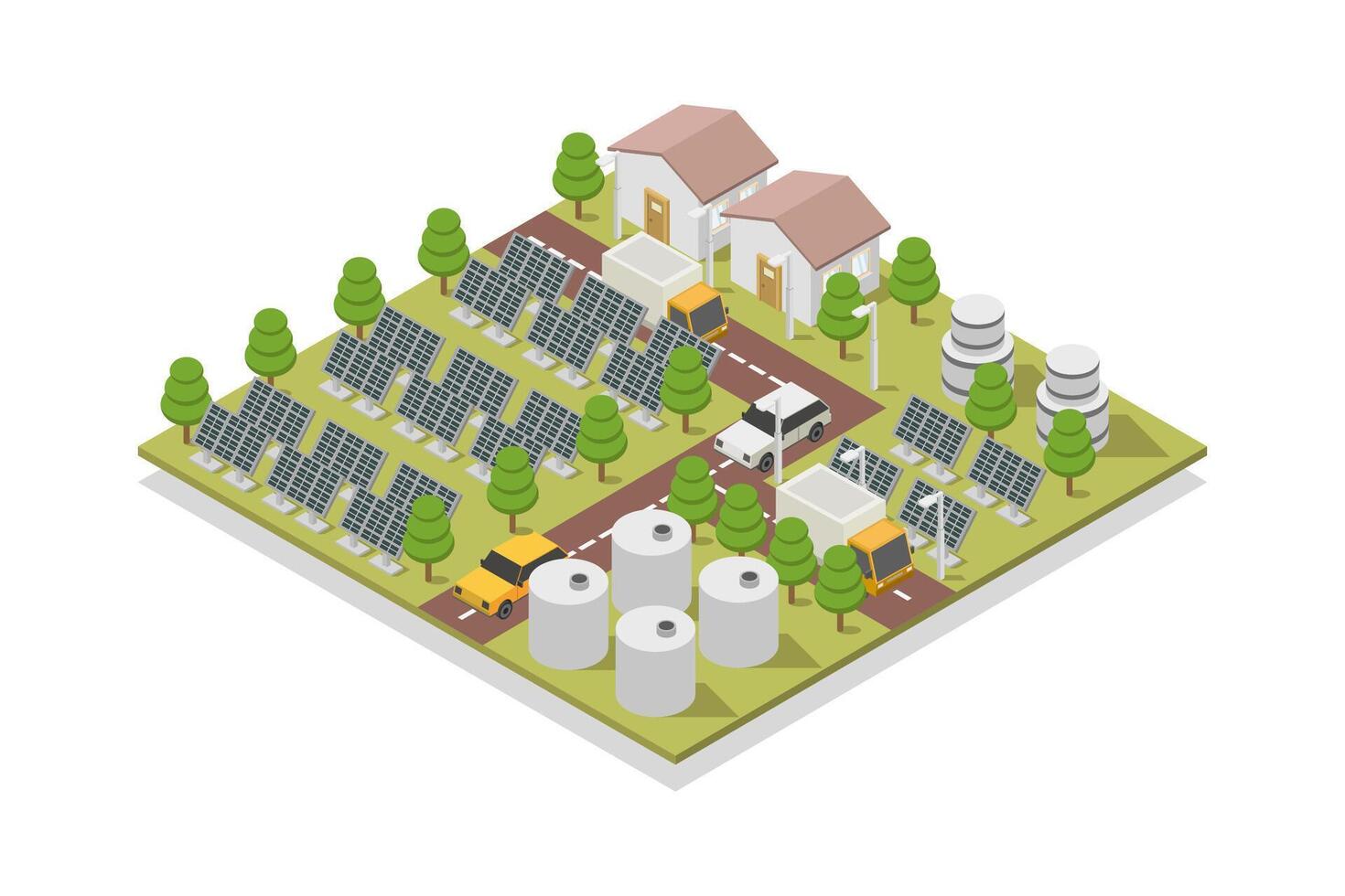 fotovoltaïsche zonne- energie fabriek isometrische geïllustreerd vector