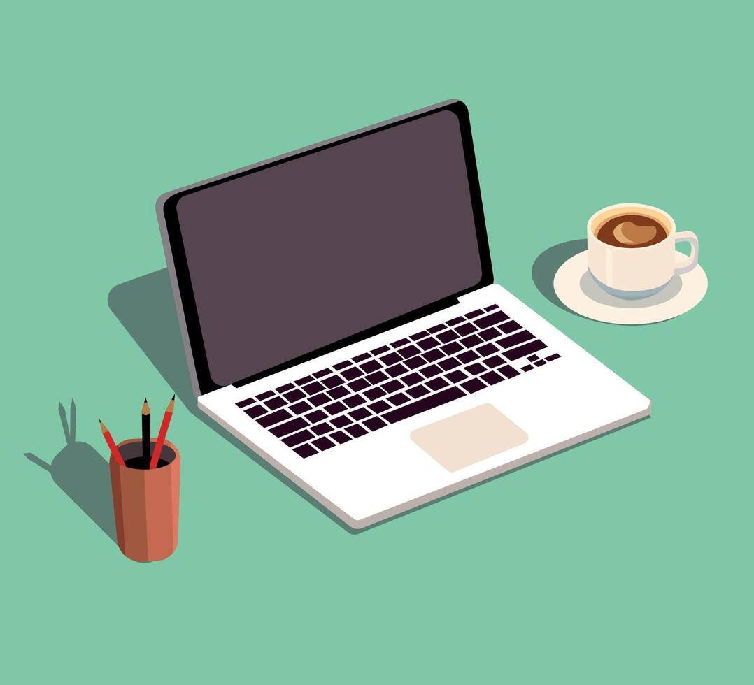 laptop met pen pot en koffie illustratie vector
