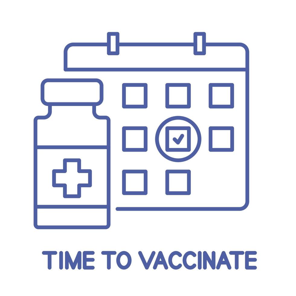 fles vaccin en kalenderpictogram. vaccinatie schema lijn icoon. tijd om te vaccineren. immunisatie concept. gezondheidszorg en bescherming. medische behandeling. bewerkbare streek vector