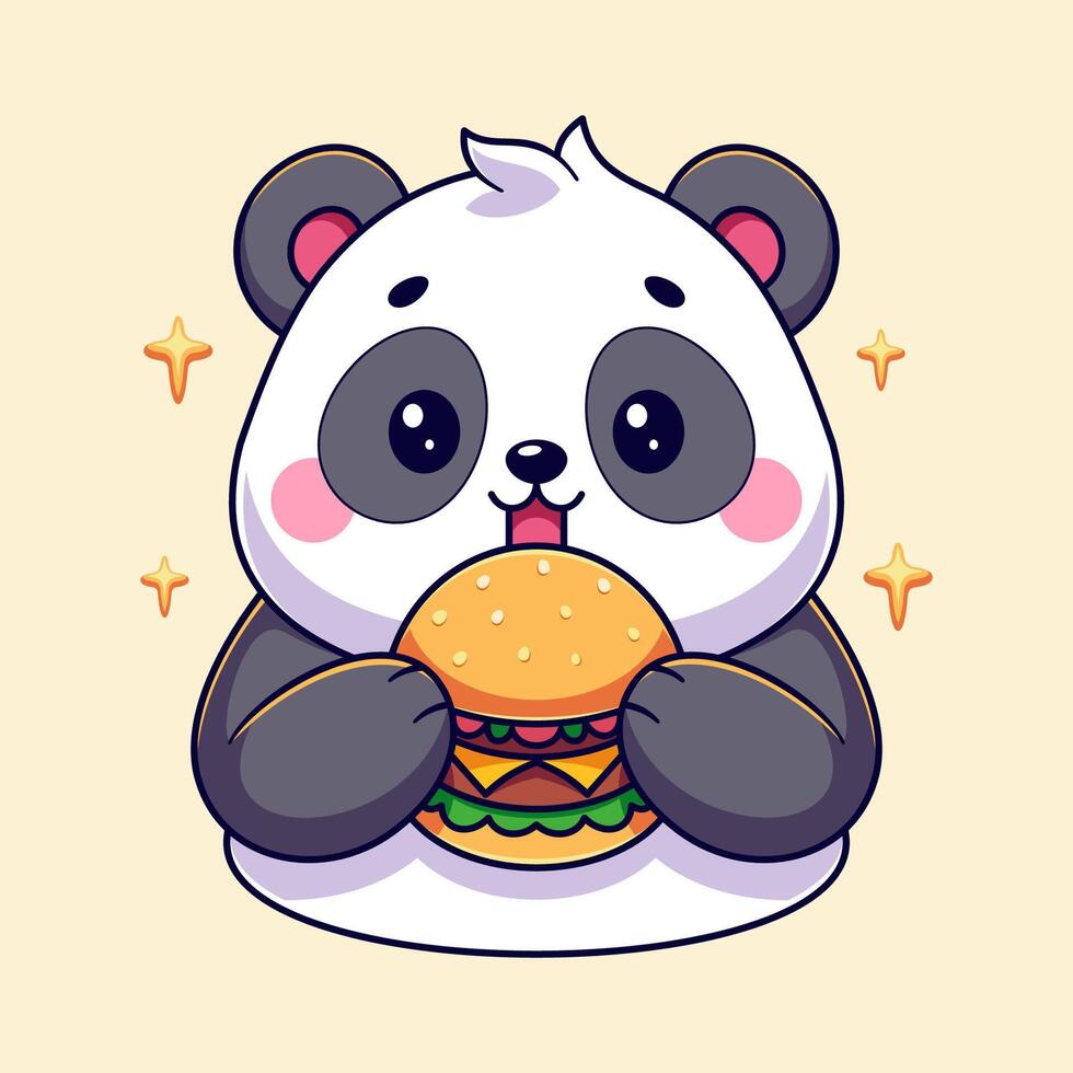 schattig panda is aan het eten een hamburger vector