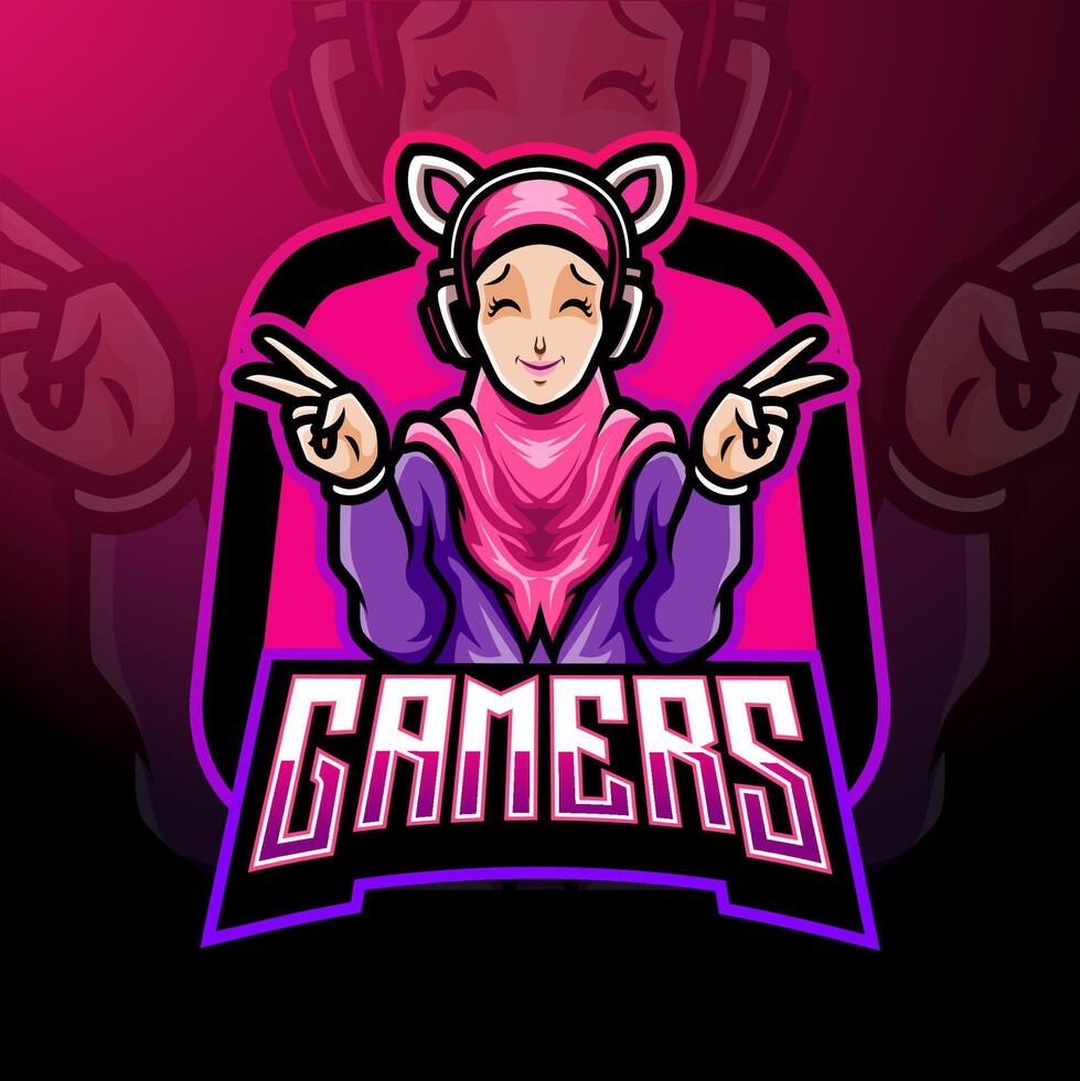 gamers meisje esport logo mascotte ontwerp. vector