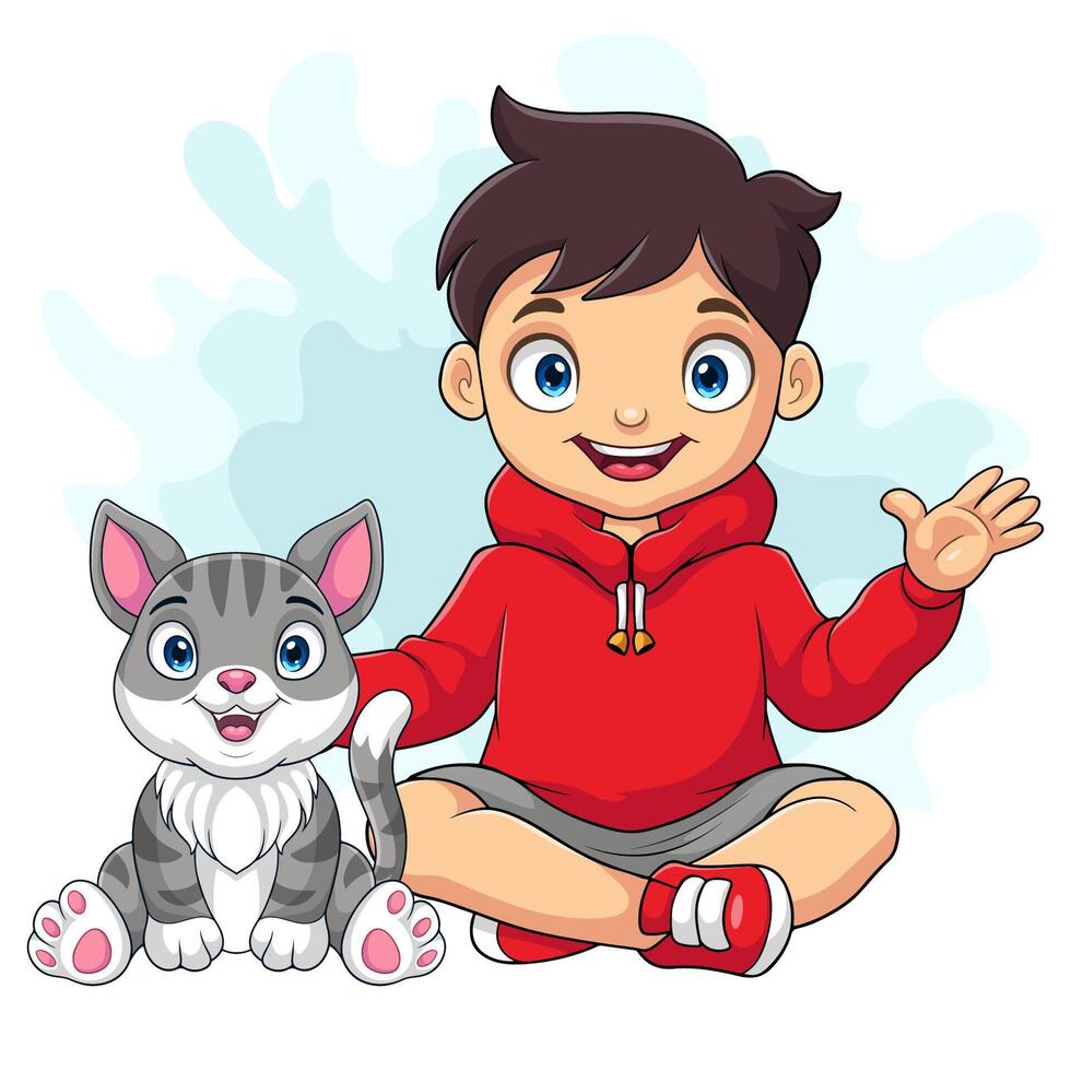 tekenfilm jongen met zijn kat vector