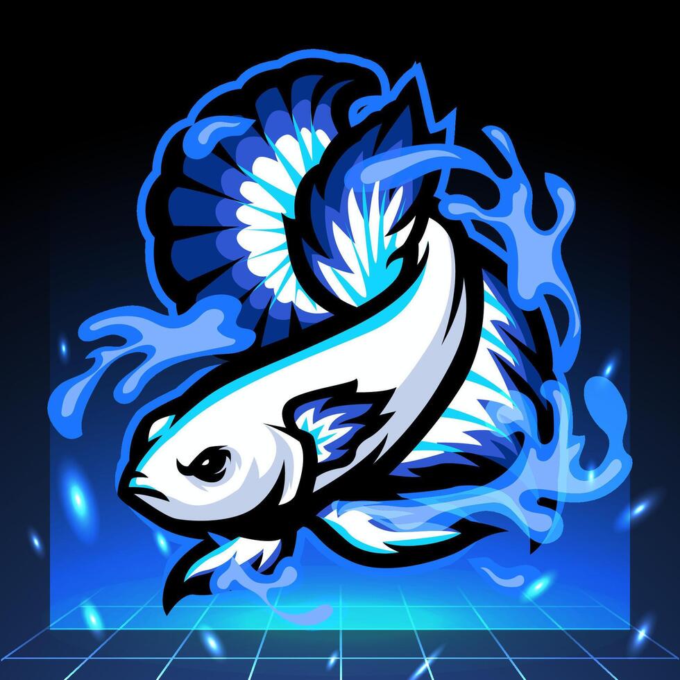 blauw rand betta vis mascotte. esport logo ontwerp vector