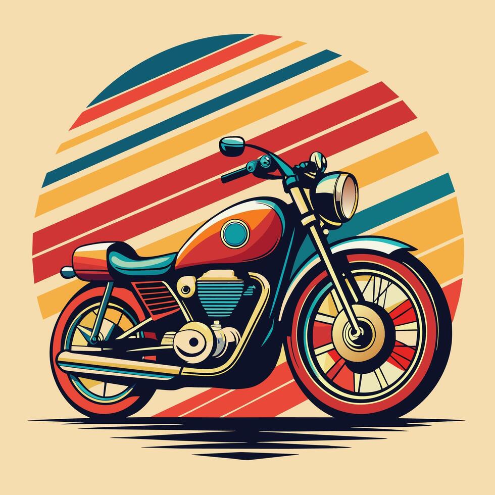 wijnoogst motorfiets Aan een achtergrond van strepen. vector illustratie in retro stijl.