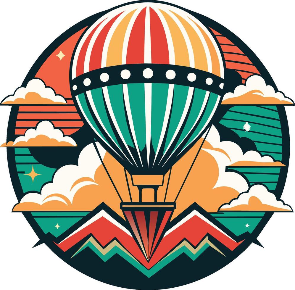 heet lucht ballon in de lucht. vector illustratie in retro stijl.