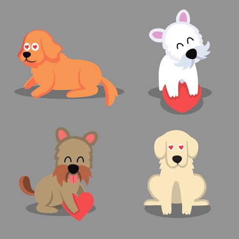 Cartoon puppy en hond. Gelukkige puppy&#39;s met lachende snuit, trouwe honden en vriendelijke hond geïsoleerde vector set