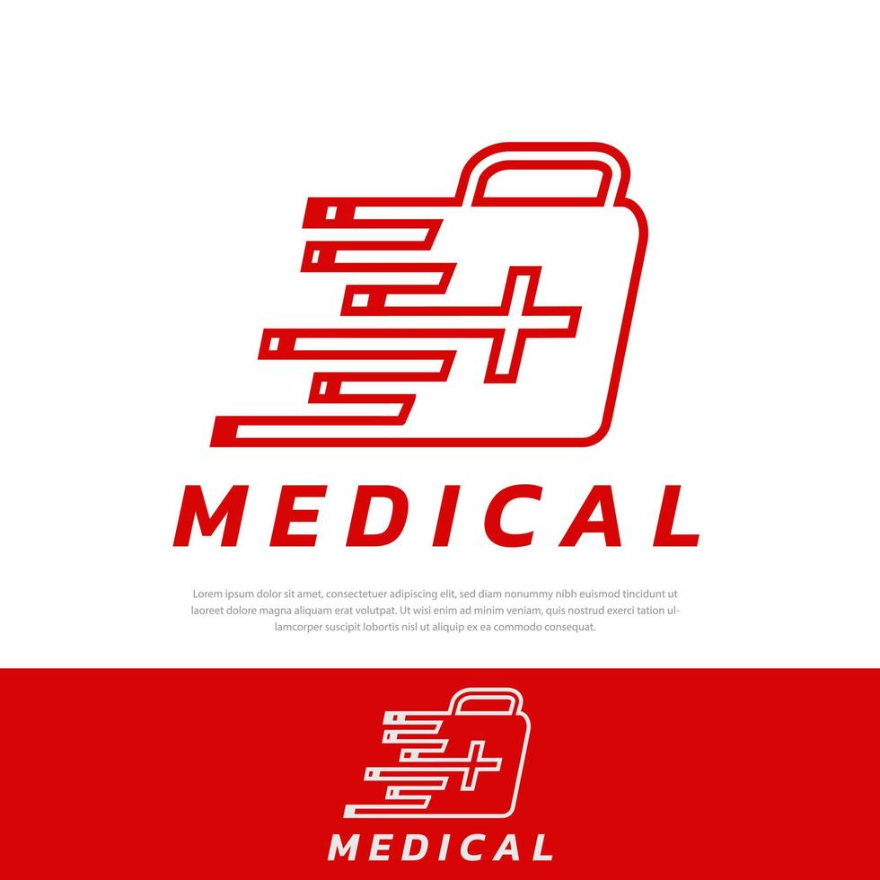 logo van een medische tas snel geplakt vector, kliniek, dokter, ziekenhuis, verloskundige vector