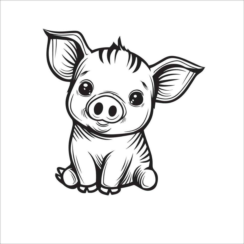 ai gegenereerd een vector illustratie van een zwart en wit varken zittend