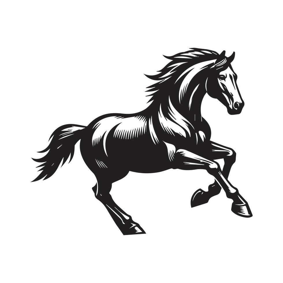 ai gegenereerd zwart en wit paard rennen vector illustratie