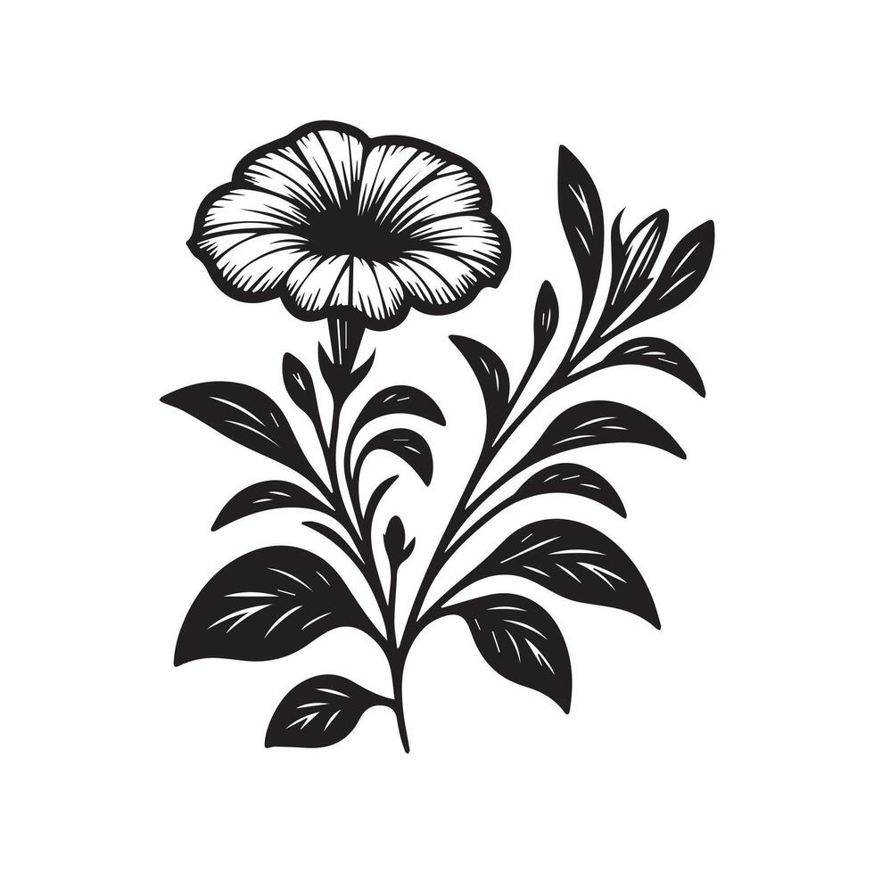 ai gegenereerd petunia bloem silhouet zwart en wit illustratie vector