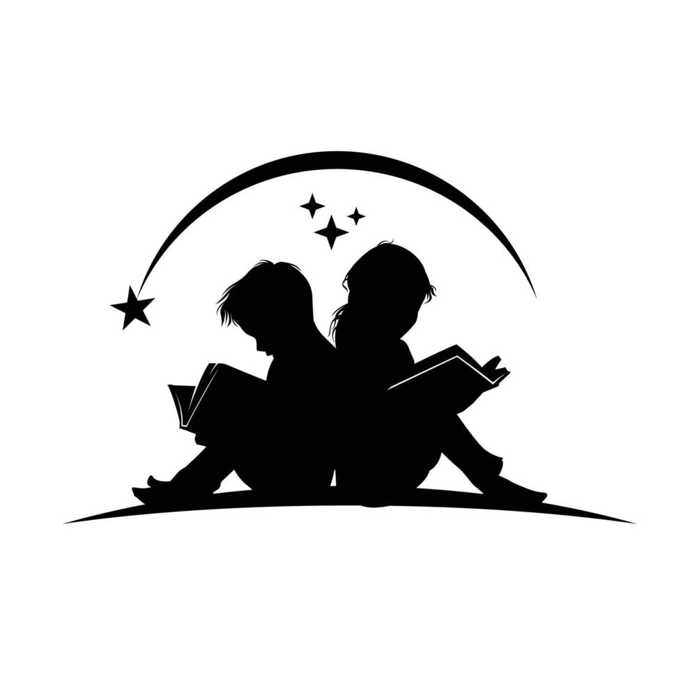 kinderen lezen en aan het leren boek silhouet illustratie logo vector