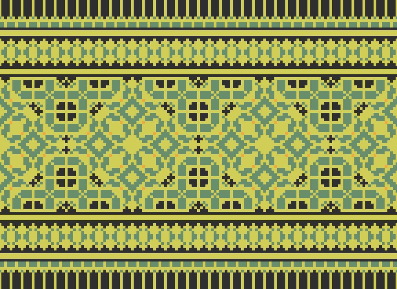 pixel kruis steek patroon met bloemen ontwerpen. traditioneel kruis steek handwerk. meetkundig etnisch patroon, borduurwerk, textiel versiering, kleding stof, hand- gestikt patroon, cultureel stiksels vector