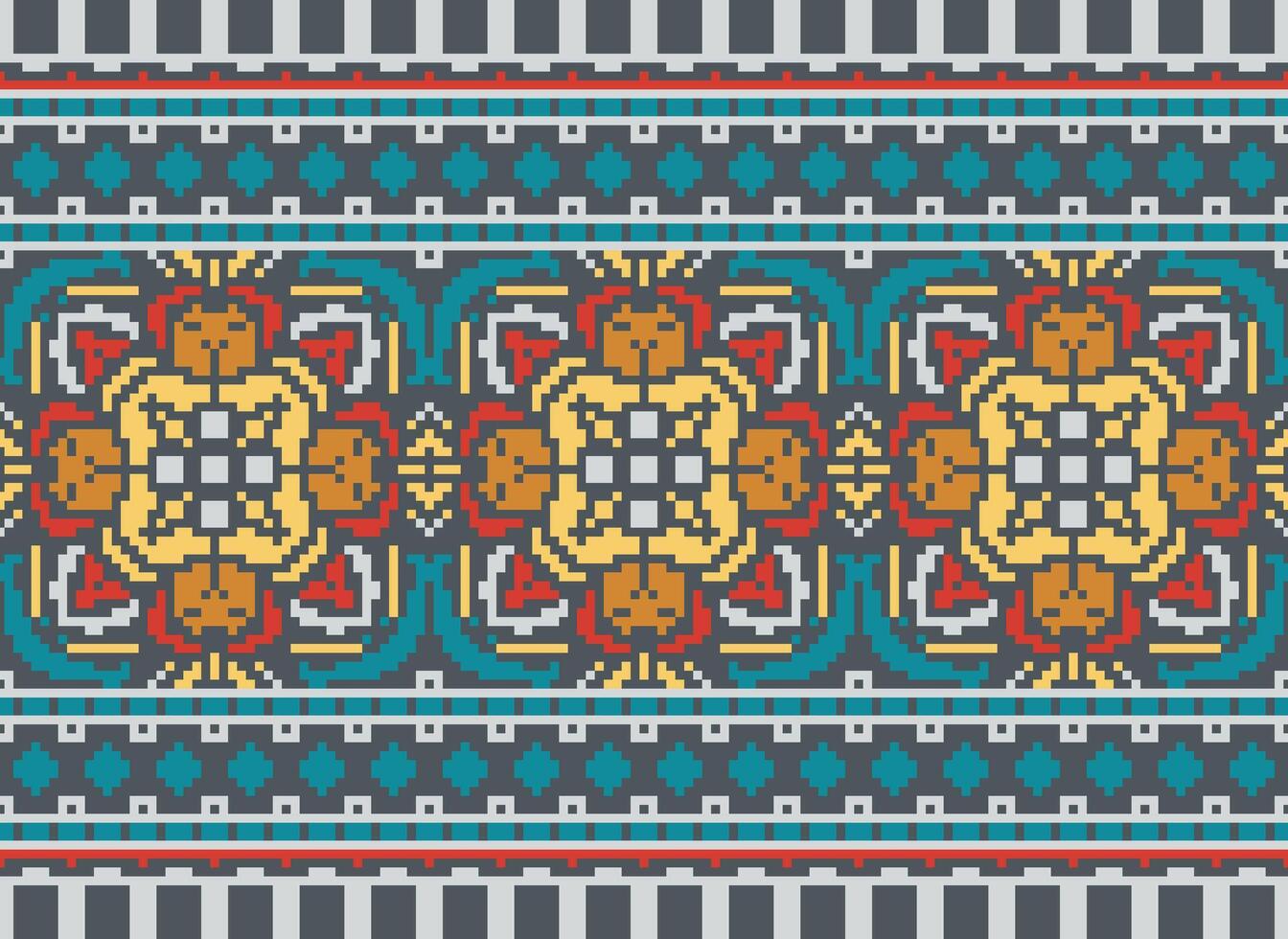 pixel traditioneel etnisch patroon paisley bloem ikat achtergrond abstract aztec Afrikaanse Indonesisch Indisch naadloos patroon voor kleding stof afdrukken kleding jurk tapijt gordijnen en sarong vector