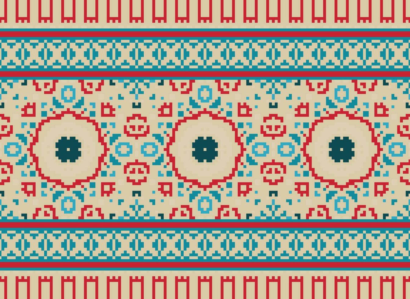 pixel traditioneel etnisch patroon paisley bloem ikat achtergrond abstract aztec Afrikaanse Indonesisch Indisch naadloos patroon voor kleding stof afdrukken kleding jurk tapijt gordijnen en sarong vector