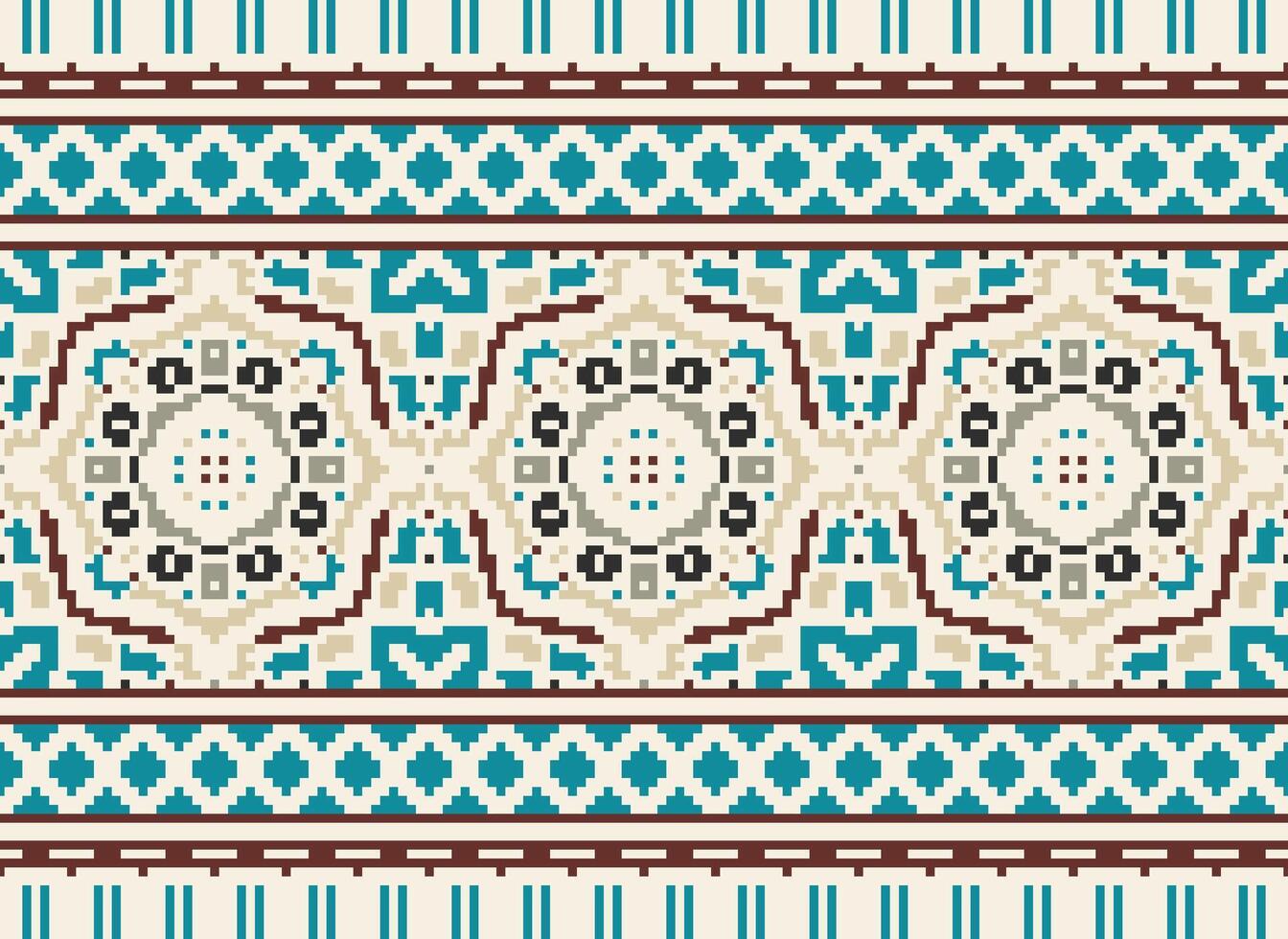 pixel traditioneel etnisch patroon paisley bloem ikat achtergrond abstract aztec Afrikaanse Indonesisch Indisch naadloos patroon voor kleding stof afdrukken kleding jurk tapijt gordijnen en sarong vector