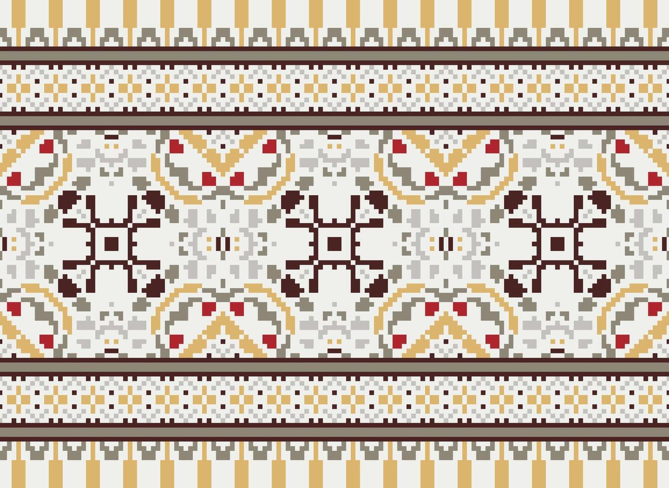 pixel traditioneel etnisch patroon paisley bloem ikat achtergrond abstract aztec Afrikaanse Indonesisch Indisch naadloos patroon voor kleding stof afdrukken kleding jurk tapijt gordijnen en sarong vector