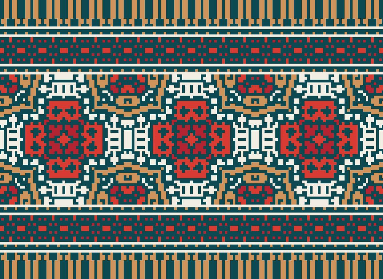 pixel Oekraïens, Wit-Russisch volk kunst vector naadloos patroon in rood en zwart, geïnspireerd door traditioneel borduurwerk vyshyvanka