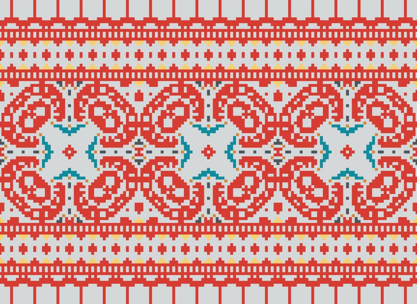 pixel traditioneel etnisch patroon paisley bloem ikat achtergrond abstract aztec Afrikaanse Indonesisch Indisch naadloos patroon voor kleding stof afdrukken kleding jurk tapijt gordijnen en sarong vector