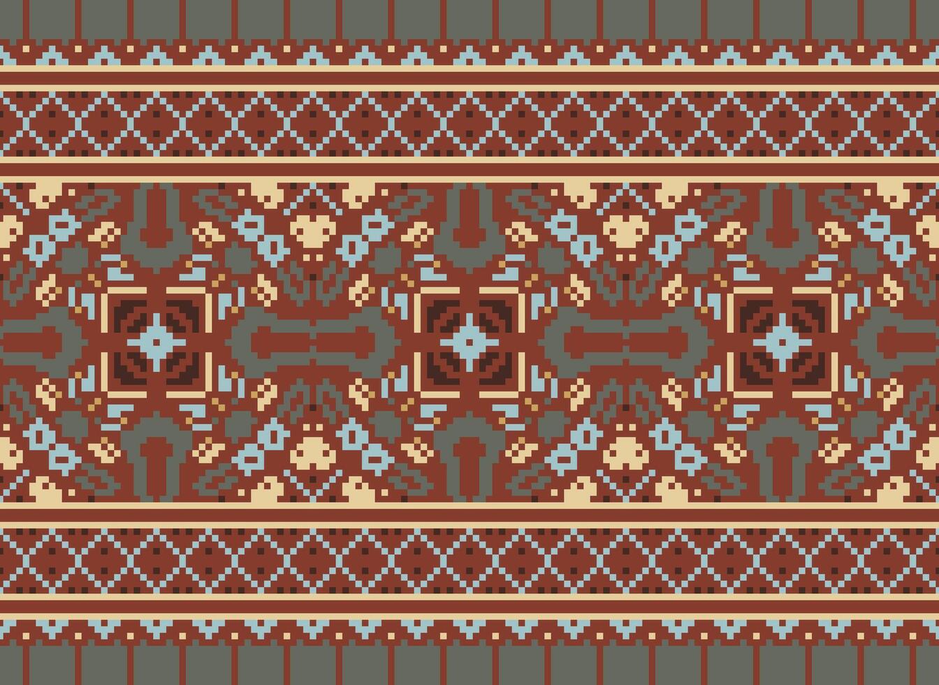 pixel traditioneel etnisch patroon paisley bloem ikat achtergrond abstract aztec Afrikaanse Indonesisch Indisch naadloos patroon voor kleding stof afdrukken kleding jurk tapijt gordijnen en sarong vector