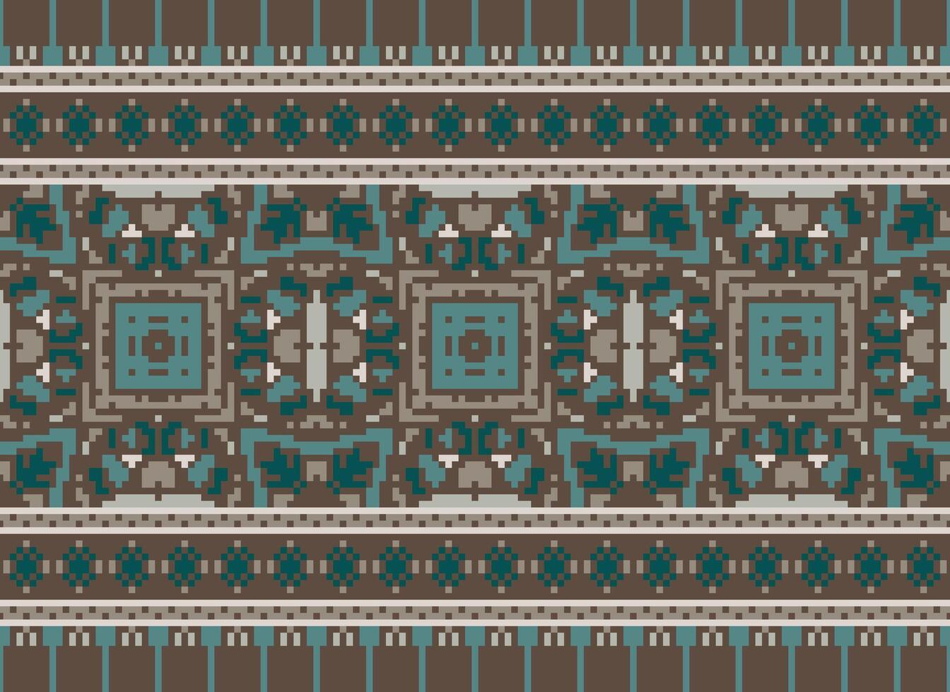 pixel traditioneel etnisch patroon paisley bloem ikat achtergrond abstract aztec Afrikaanse Indonesisch Indisch naadloos patroon voor kleding stof afdrukken kleding jurk tapijt gordijnen en sarong vector