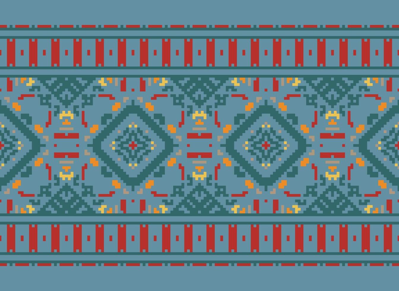 pixel etnisch patroon vector achtergrond. naadloos patroon traditioneel, ontwerp voor achtergrond, behang, batik, kleding stof, tapijt, kleding, inpakken, en textiel.etnisch patroon vector illustratie.