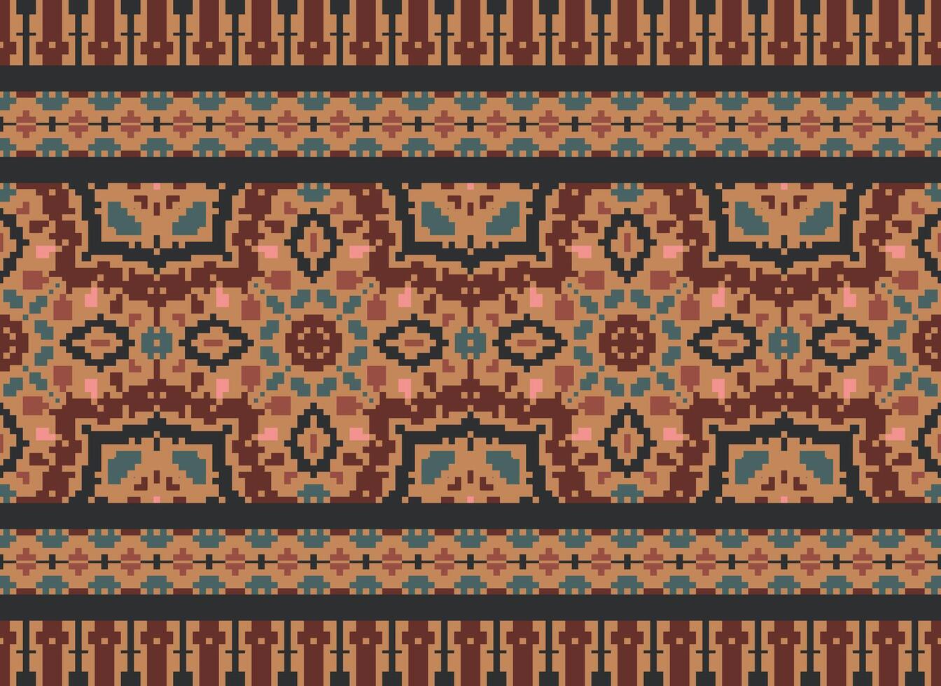 Afrikaanse ikat pixel bloemen paisley borduurwerk achtergrond. meetkundig etnisch oosters patroon traditioneel.azteken stijl abstract vector illustratie.ontwerp voor textuur, stof, kleding, verpakking, tapijt.
