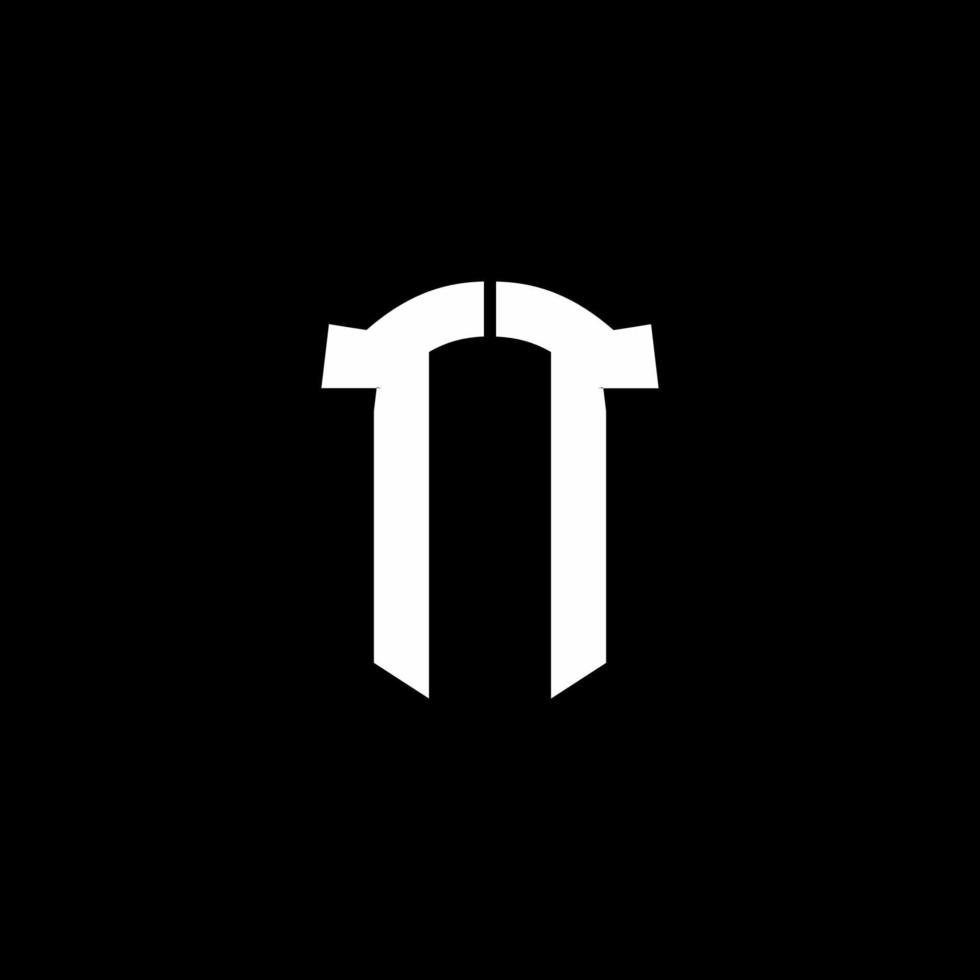 TT monogram brief logo lint met schild stijl geïsoleerd op zwarte achtergrond vector