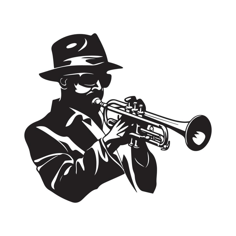 trompet speler silhouet voorraad illustraties, vector