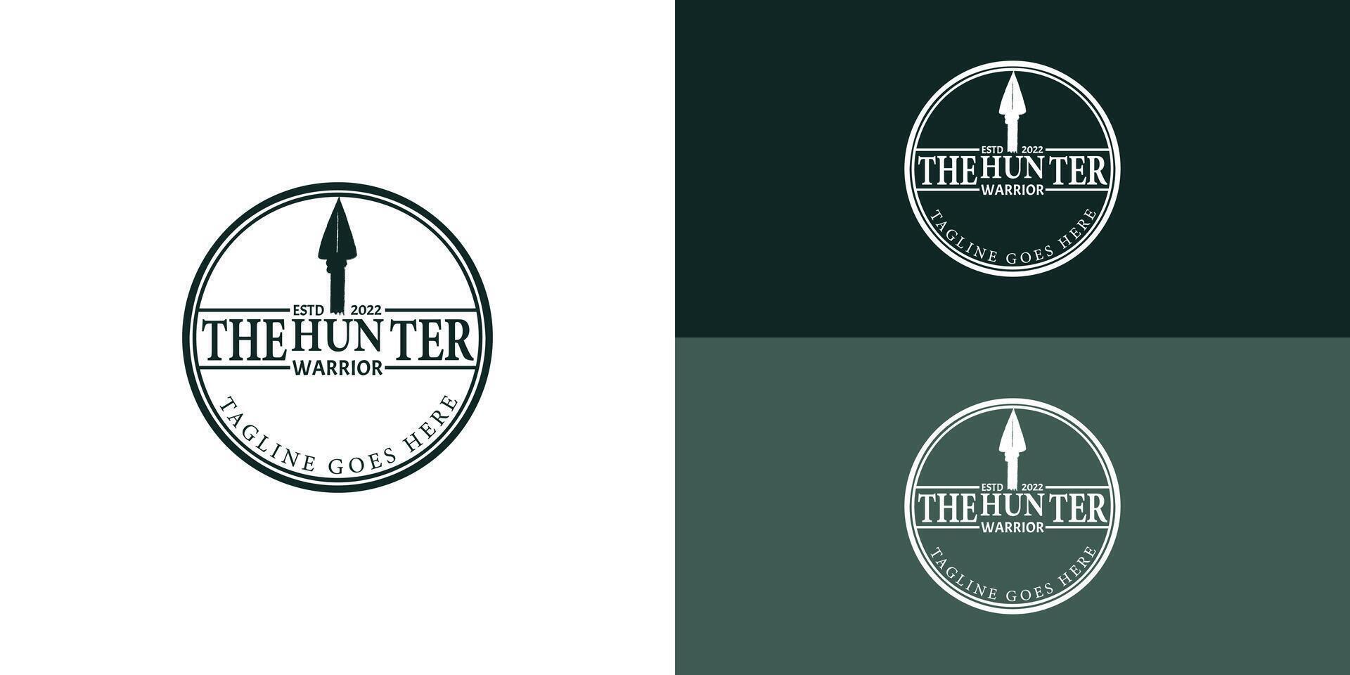 wijnoogst retro rustiek inheems pijlpunt speer voor pijl jacht- hipster logo ontwerp in diep groen kleur geïsoleerd Aan meerdere achtergrond kleuren. de logo is toegepast voor pijl jacht- hipster logo ontwerp vector