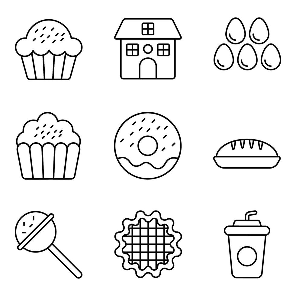 bakkerij lijn iconen set vector