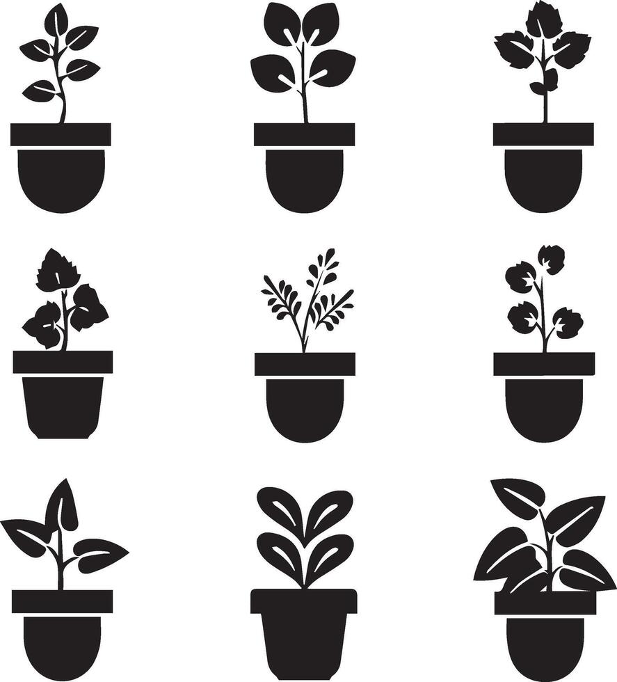 mooi planten met bladeren zwart silhouet vector