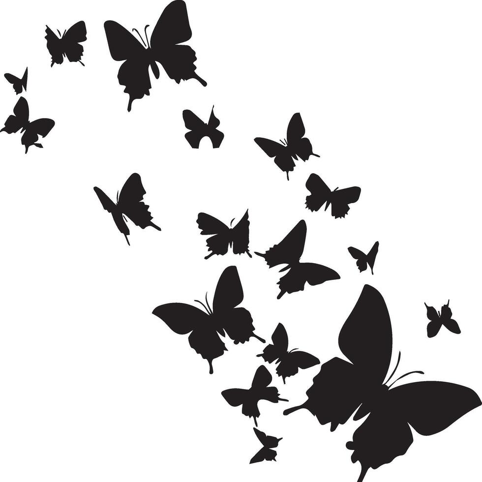 silhouet van vliegend vlinder reeks Aan wit achtergrond vector