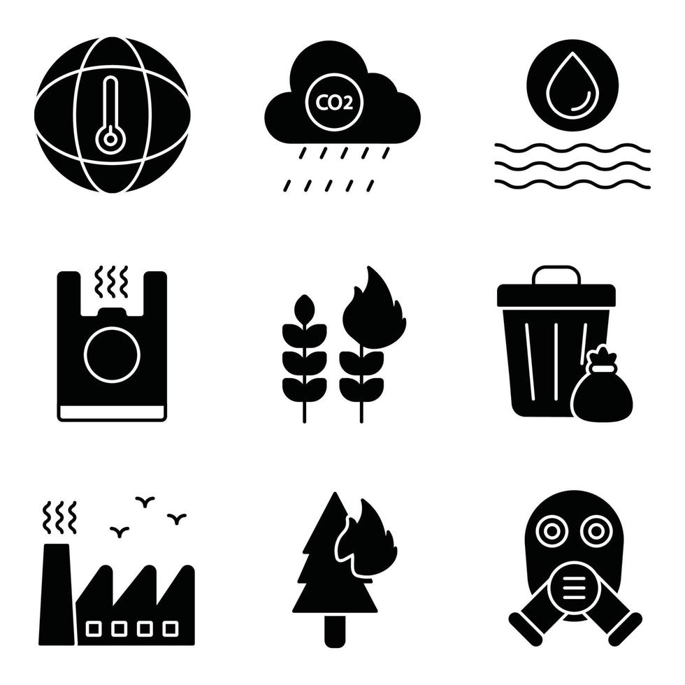 vervuiling glyph iconen set vector