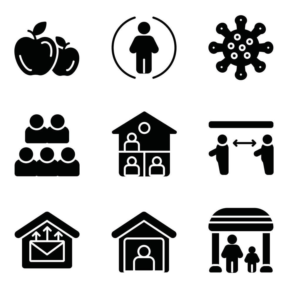 sociale afstand glyph iconen set vector