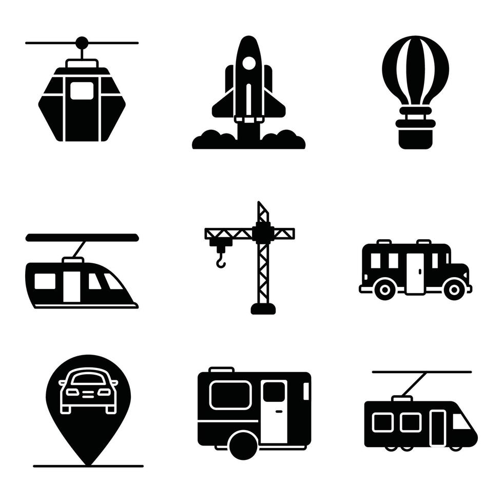 transport glyph iconen set vector