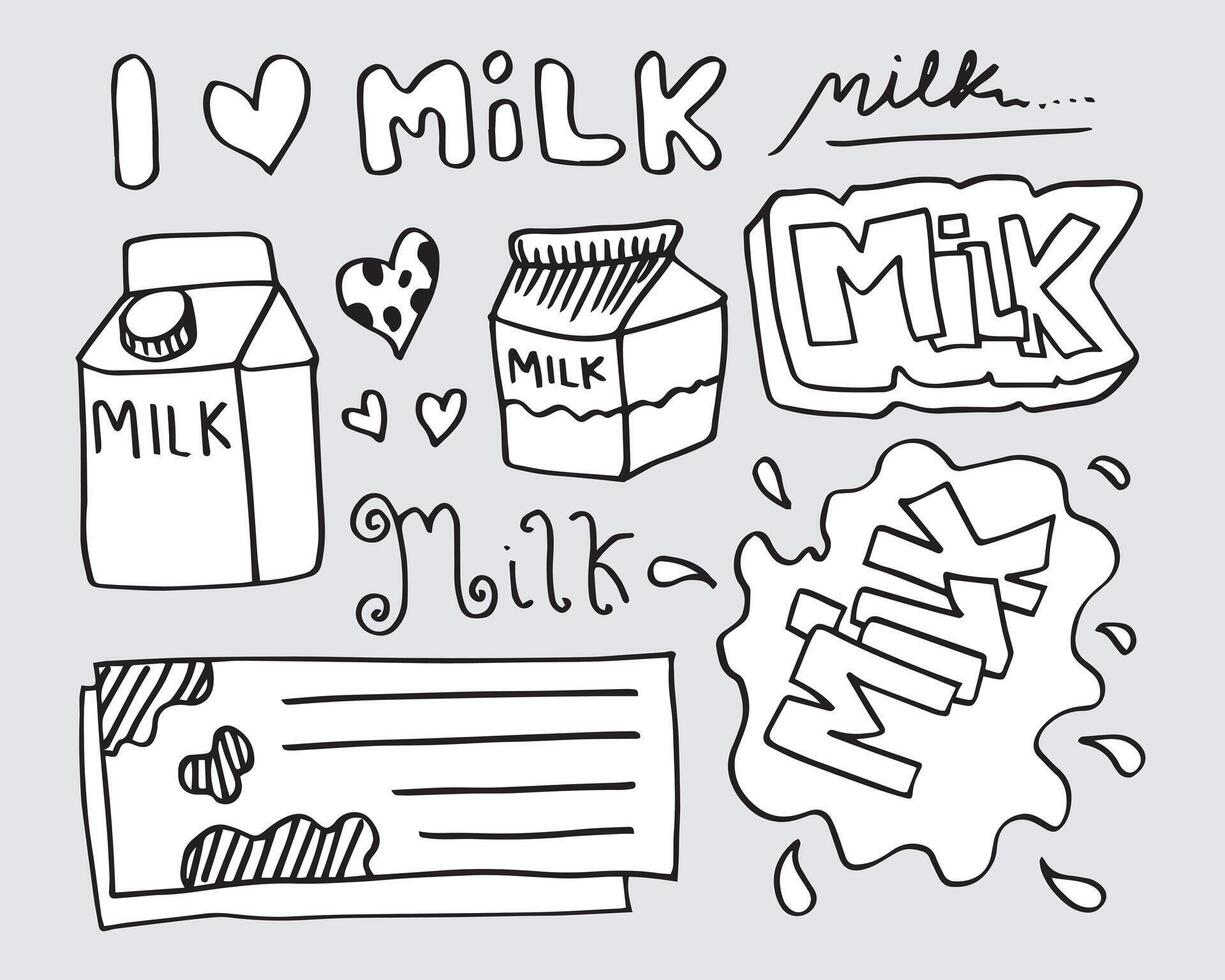 melk en zuivel Product doodle.vector illustratie. vector
