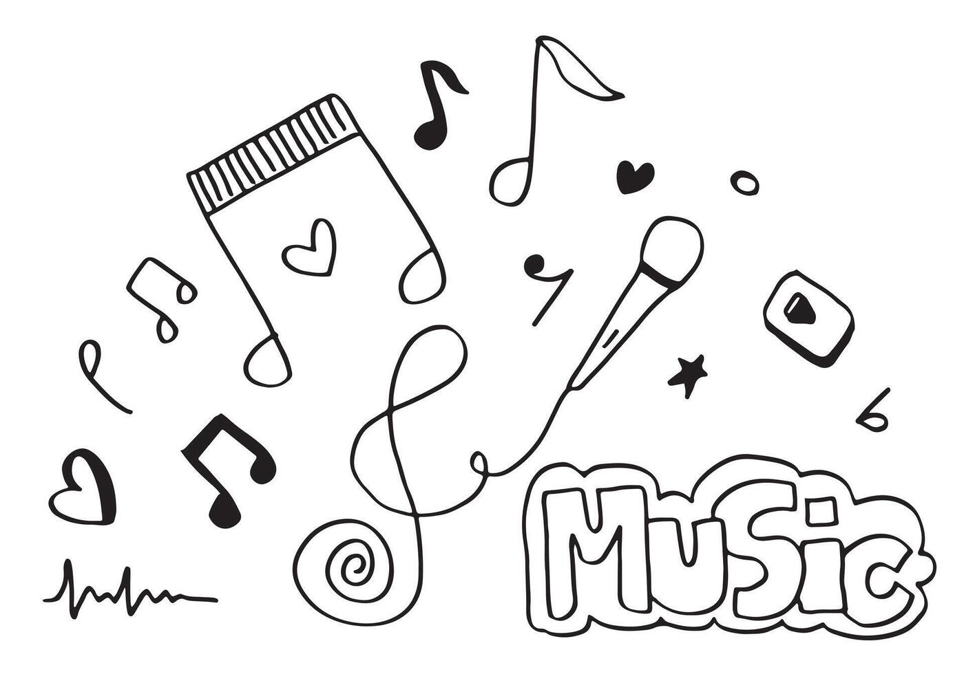 muziek achtergrond hand getekende muziek set illustratie. illustraties van muziekbeelden, ontwerpconcept. vector