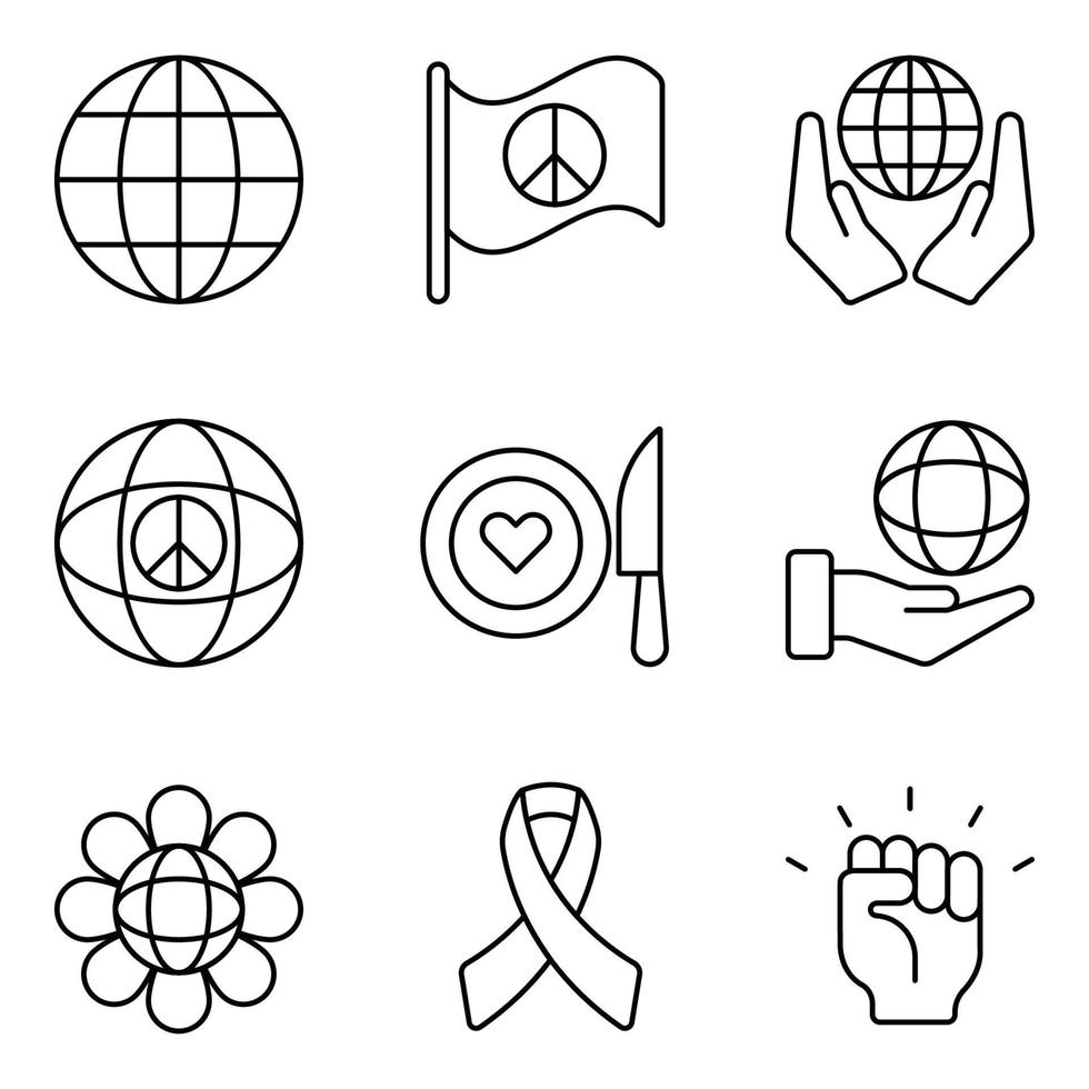 wereldvrede lijn iconen set vector