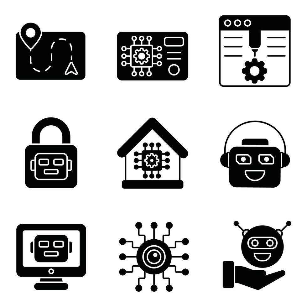 robotachtige glyph iconen set vector