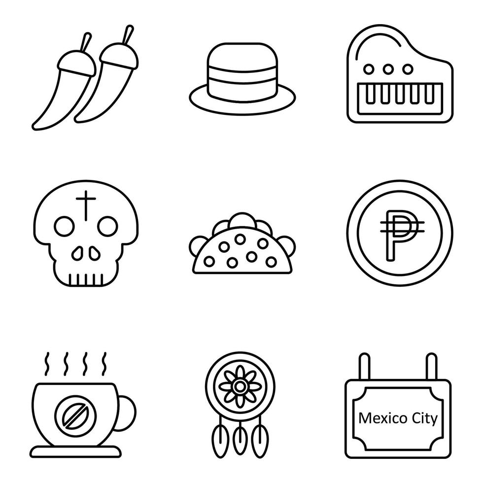 mexico lijn iconen set vector