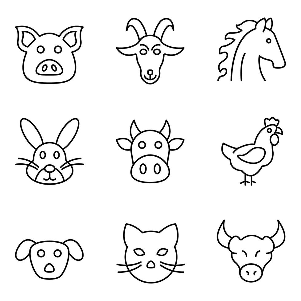 dieren lijn iconen set vector