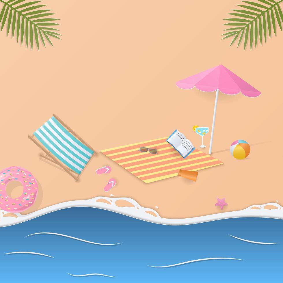 zomer achtergrond met strand stoel en picknick mat Aan de strand vector