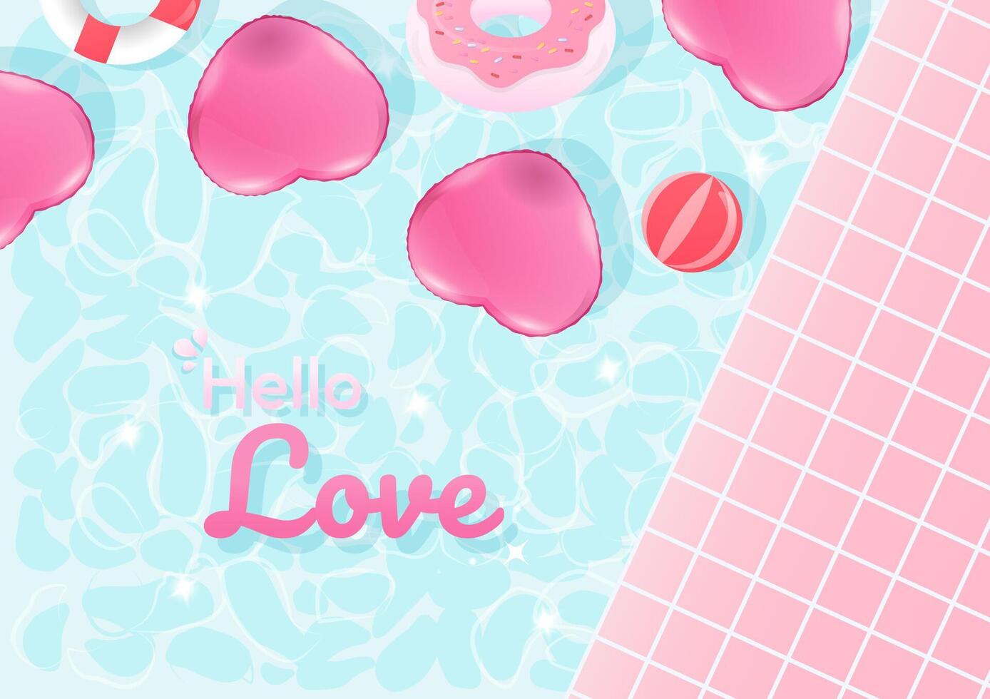 roze hart ballon in de zwembad achtergrond vector