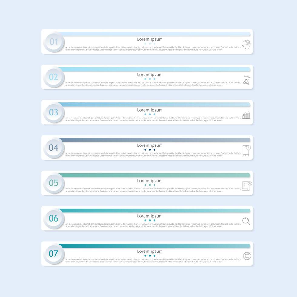 zeven stappen met knop en bedrijf pictogrammen vector